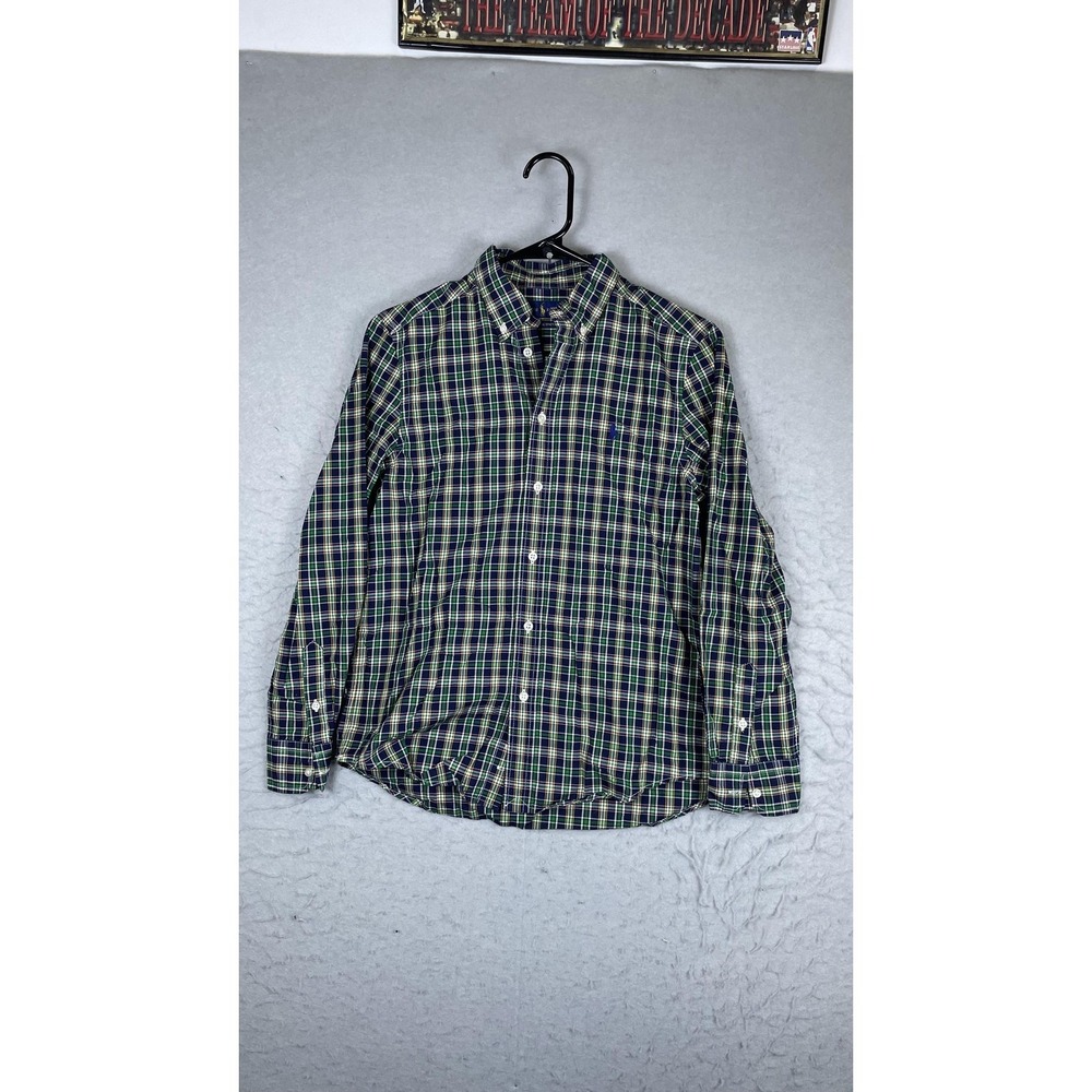 Ralph Lauren Shirt Boys Large 14-16 Blue Plaid Button Down Long Sleeve Pony Logo